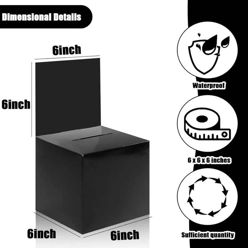 Ysglory 12 Pack Raffle Ticket Box Black Cardboard Suggestion Box with Slot Donation Ballot Boxes for Fundraising Collecting Business Card Voting Contest, 6 x 6 x 6 Inches - Image 2